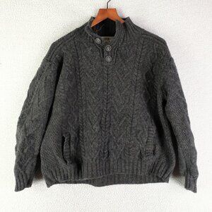 Aran Sweater Market Sweater Womens Large Gray Cable Knit Cropped Merino Wool